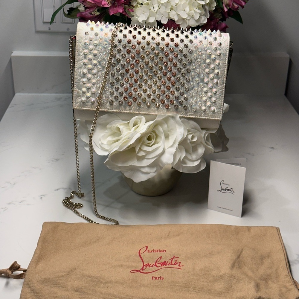 Christian Louboutin Paloma Silver and Gold Studded Clutch Shoulder Bag